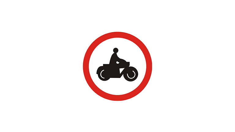 Znak B-4. Zakaz wjazdu motocykli