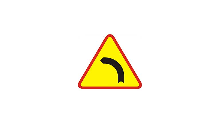 Znak A-2.	Niebezpieczny zakręt w lewo