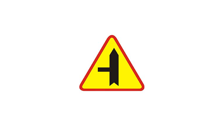 Znak A-6c. Skrzyżowanie z drogą podporządkowaną występującą po lewej stronie