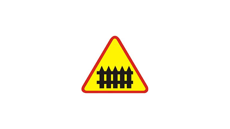 Znak A-9.	 Przejazd kolejowy z zaporami