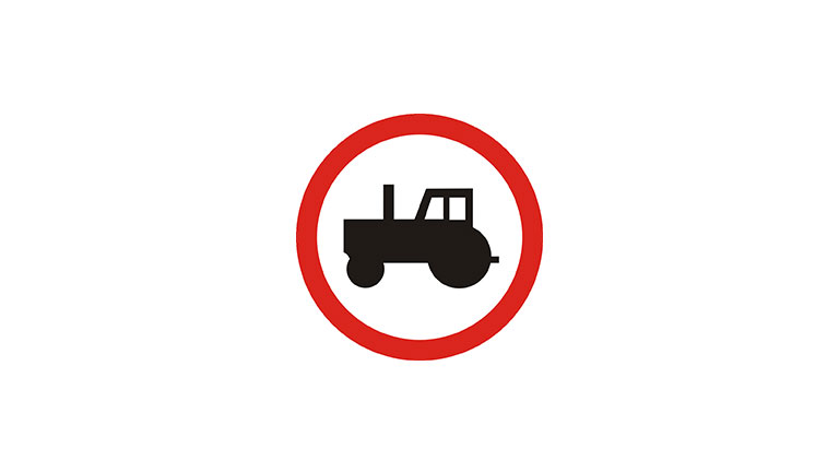Znak B-6. Zakaz wjazdu ciągników rolniczych