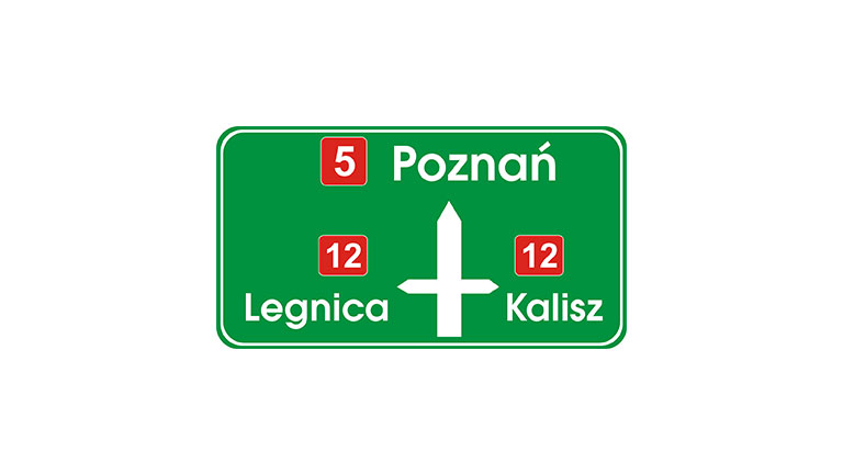 Znak E- 1. Tablica przeddrogowskazowa.