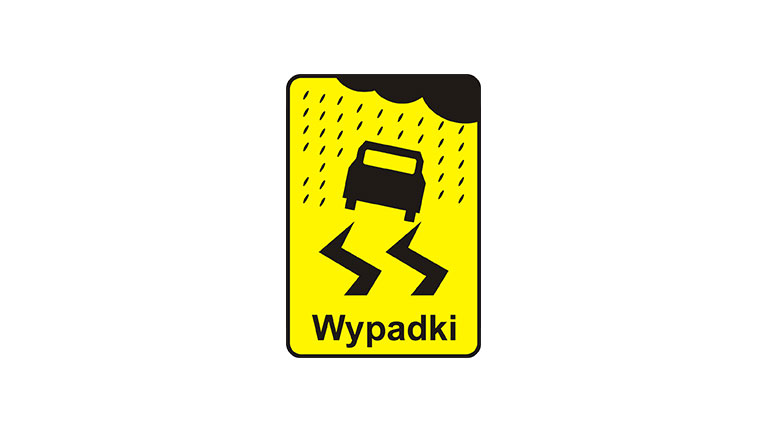T-15: tabliczka wskazująca miejsce częstych wypadków spowodowanych śliską nawierzchnią jezdni ze względu na opady deszczu